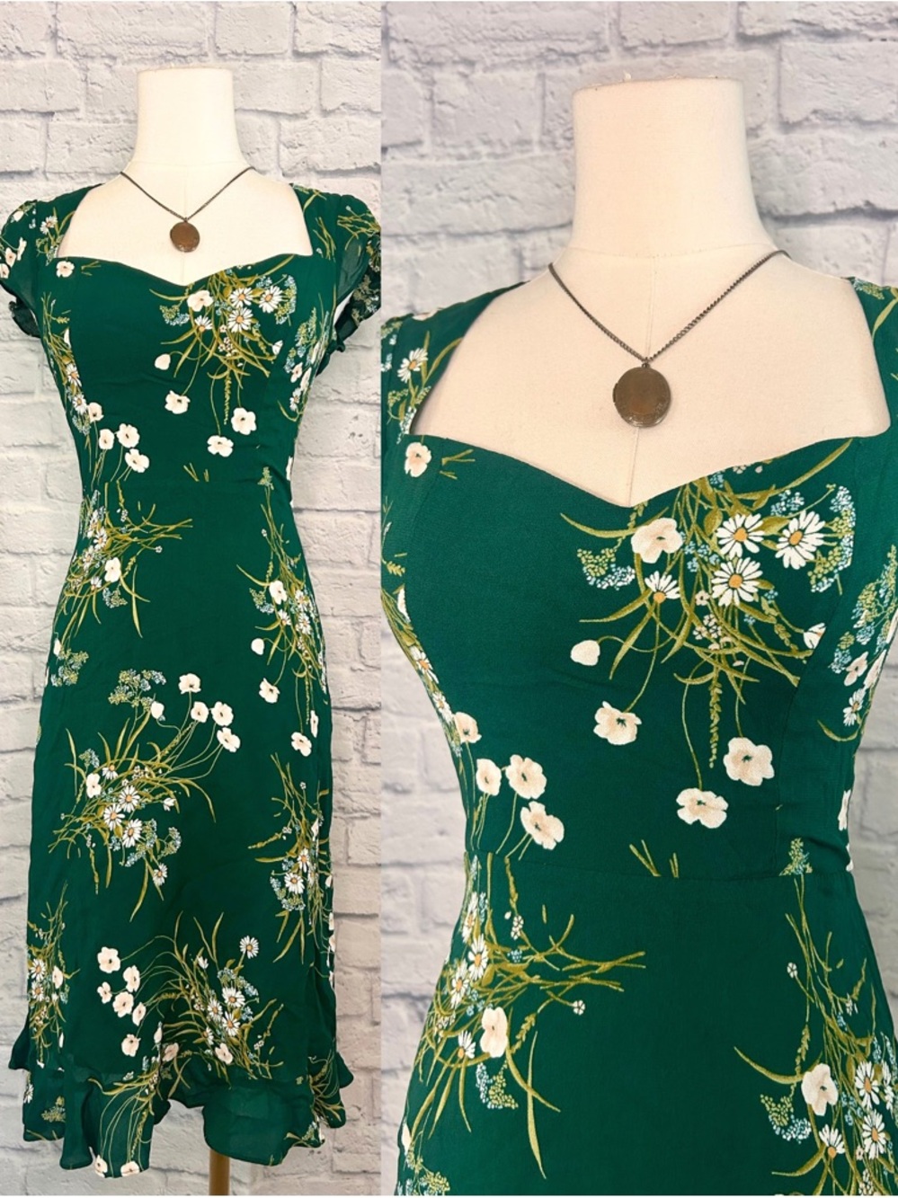 Reformation Green Floral Midi Dress